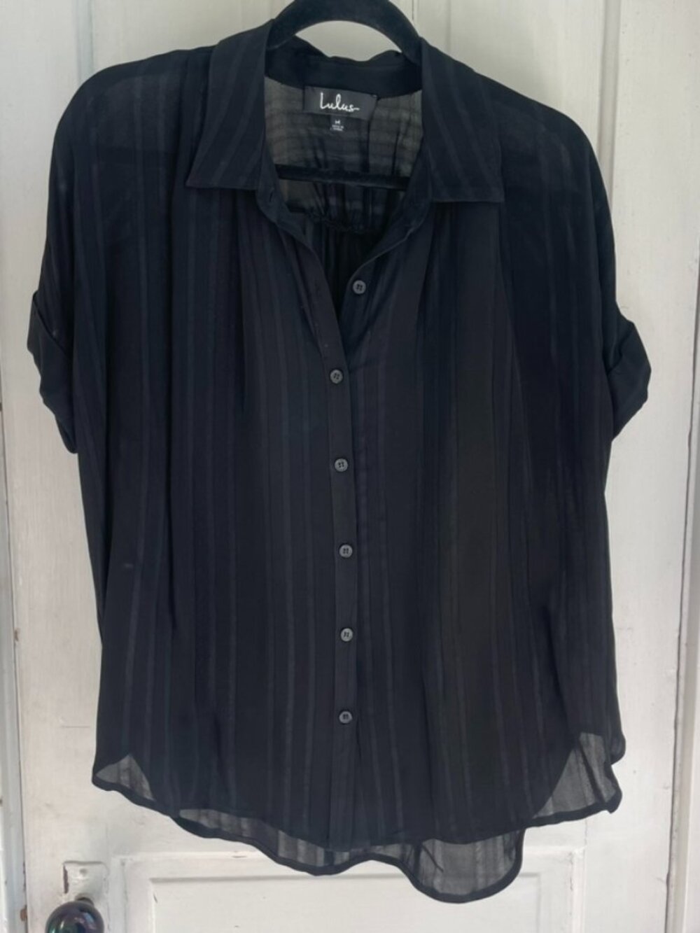 Lulus Everlee Black Striped Button-Up Top - Size Medium, Great Condition